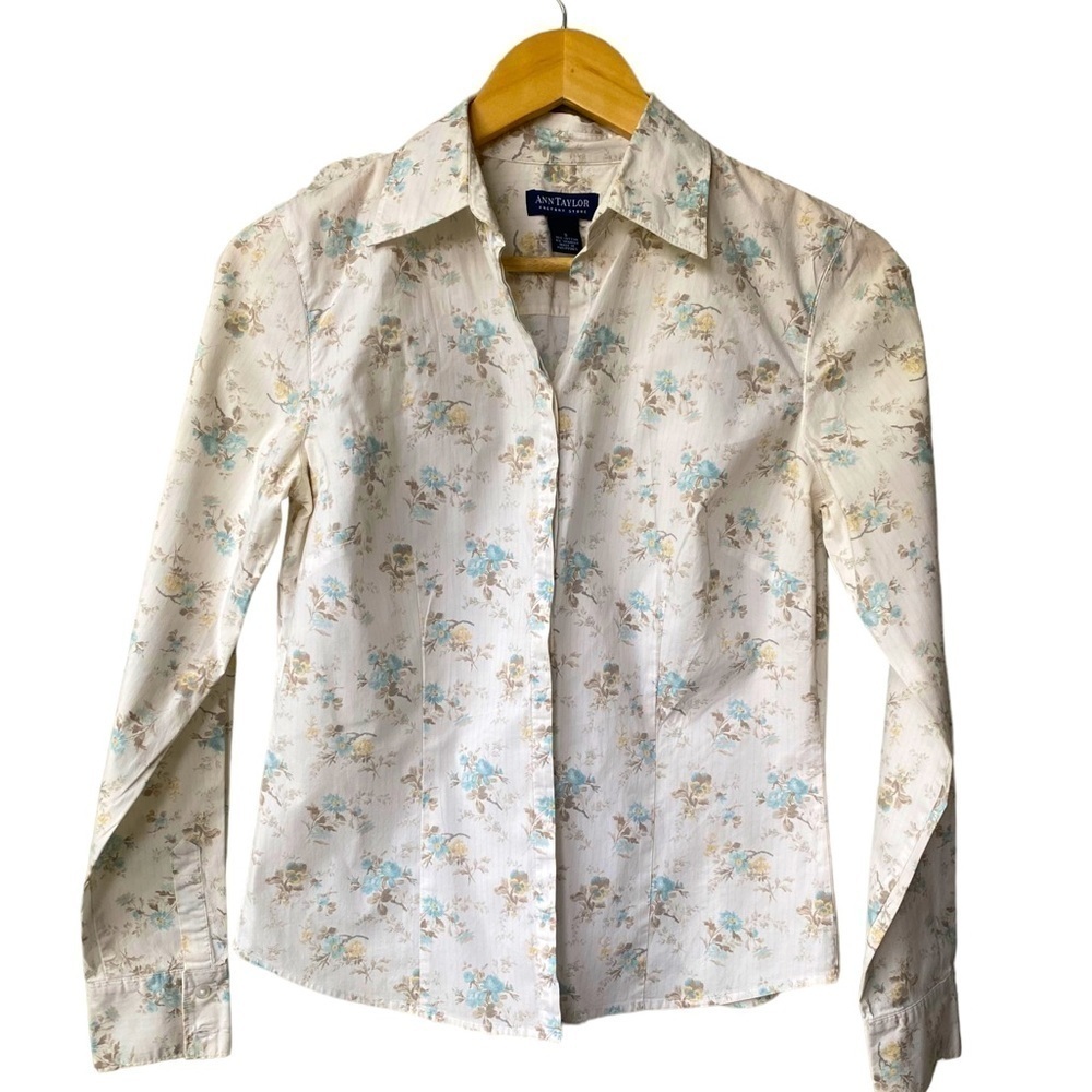 Ann‎ Taylor Button Down Long Sleeve Work Casual Floral Shirt Small